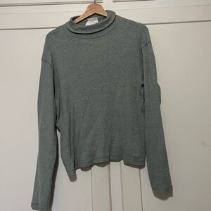 Laura Ashley Gray Ribbed Turtleneck Long Sleeve Top Size Large L 100% Cotton